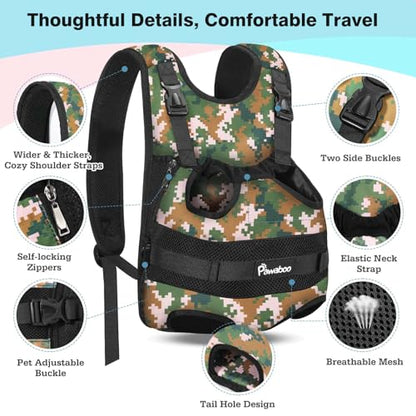 Pawaboo Pet Dog Front Carrier Backpacks, Legs Out Pet Carrier Backpack for Dogs, Adjustable Easy-fit Dog Chest Carriers for Small Medium Dogs Hands Free for Travel Hiking Cycling Camping, M, Camo - color: AA-Camo, style: Medium (Pack of 1)