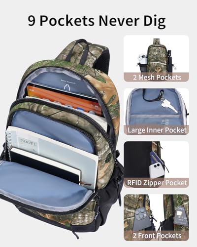 ECOHUB Crossbody Bags for Women Men, Anti-Theft RFID Blocking Sling Backpack with Sturdy SBS Zippers Water Resistant Chest Shoulder Bag Daypack with 9 Pockets Casual Outdoor Hiking, Camouflage - color: Camouflage
