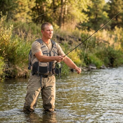 Kylebooker Fly Fishing Vest Pack Adjustable for Men and Women - color: Khaki