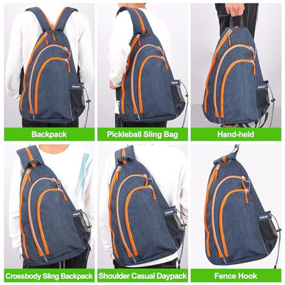 Pickleball Bag, Pickleball Backpack for Men Women, Reversible Crossbody Sling Bag, Pickle Ball Bag for Pickleball Paddle, Tennis, Racket with Fence Hook