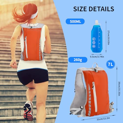 Hydration Running Vest for Women Men,Lightweight Breathable Reflective Hydration Pack with 500ml Water Bottle,Hydration Vest Pack Backpack for Hiking,Camping,Trail Running,Cycling,Race,Marathon - color: 673RV-Sun Orange