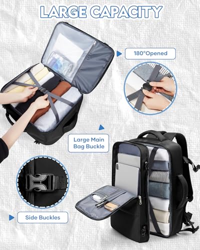 suradar Travel Backpack for Women Men,Carry On Backpack Flight Approved Hiking Backpack Rucksack Casual Daypack Personal Item Travel Weekender Essentials Backpacks Black - color: A12-black, size: Large