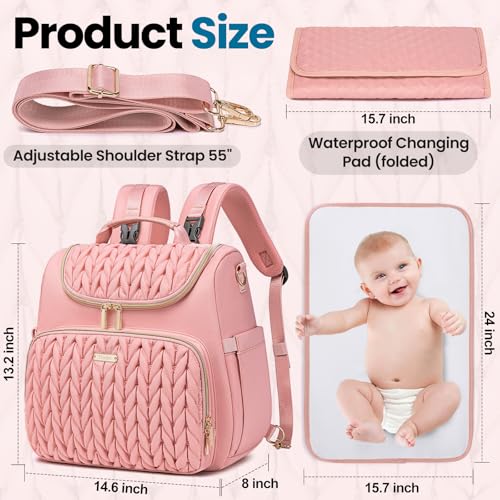 Tealari 4 in 1 Convertible Diaper Bag Backpack,Waterproof Baby Diaper Bag with Changing Pad,Converts into Baby Tote Bag,Diaper Backpack,Stroller Bag and Crossbody Diaper Bag - color: Pink