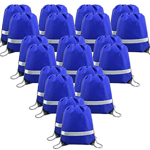 BeeGreen 20 Pieces Royal Blue Drawstring Backpacks Bags Bulk, String Bags Reflective Cinch Sack, DIY Blank Drawstring Bags for Women and Men - color: Reflective Royal-s