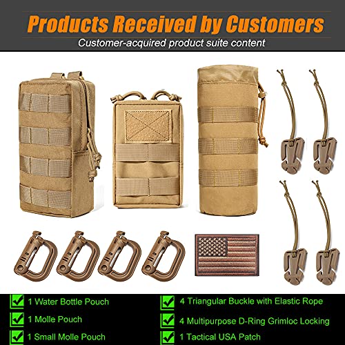Upgraded Sports Water Bottles Pouch Bag, Tactical Drawstring Molle Water Bottle Holder Tactical Pouches, Travel Mesh Water Bottle Bag Tactical Hydration Carrier - color: Tan-3Pouch