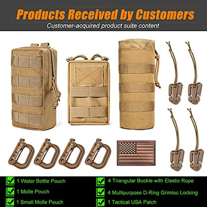 Upgraded Sports Water Bottles Pouch Bag, Tactical Drawstring Molle Water Bottle Holder Tactical Pouches, Travel Mesh Water Bottle Bag Tactical Hydration Carrier - color: Tan-3Pouch