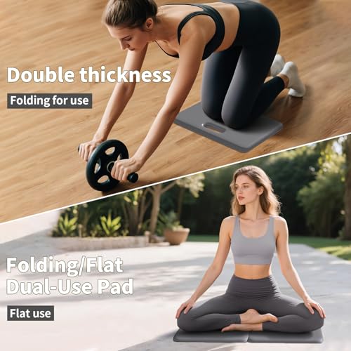 PAIDU Yoga Knee Pad - 1 Inch Thick with Extra Cushioning, Pain-Free for Knees, Elbows, Wrists and Back | Foldable and Multi-Functional, Suitable for Home Gym, Pilates, Plank, Abdominal Training Fitness Mat - color: Grey + Black