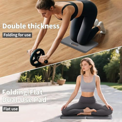 PAIDU Yoga Knee Pad - 1 Inch Thick with Extra Cushioning, Pain-Free for Knees, Elbows, Wrists and Back | Foldable and Multi-Functional, Suitable for Home Gym, Pilates, Plank, Abdominal Training Fitness Mat - color: Grey + Black