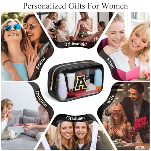 YOOLIFE Travel Clear Makeup Bag Toiletry Bag, Make up Bag Waterproof Toiletry Bags for Women Cosmetic Bag Birthday Gifts for Women Personalized Mother Girlfriend Wife Bridesmaid Gifts Black Letter C - color: Large-Black, style: C