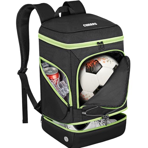 Soccer Bag - Soccer Backpack with Ball Holder,Sport Equipment Bags gifts for soccer stuff Water resistant Includes Separate Cleat Fit Basketball Volleyball Football - color: sport soccer bag 2025 BLACK GREEN