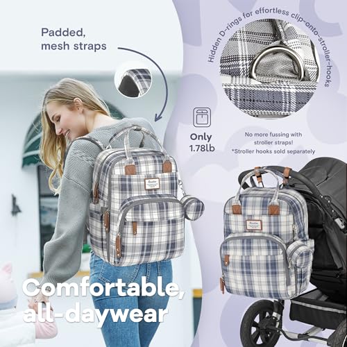 RUVALINO Diaper Bag Backpack, Multifunction Travel Pack Maternity Baby Changing Bags, Large Capacity, Waterproof, Blue Plaid - color: Blue Plaid