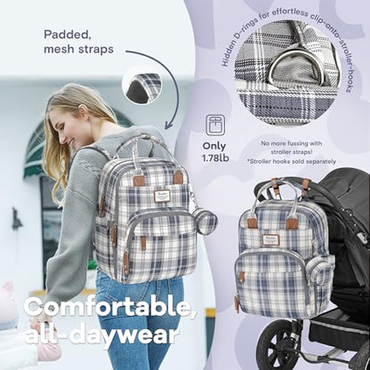 RUVALINO Diaper Bag Backpack, Multifunction Travel Pack Maternity Baby Changing Bags, Large Capacity, Waterproof, Blue Plaid - color: Blue Plaid