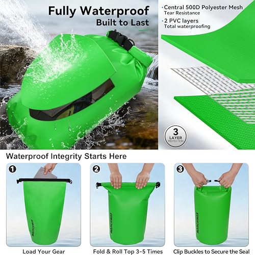 MARCHWAY Floating Waterproof Dry Bag Backpack 5L/10L/20L/30L/40L, Roll Top Sack Keeps Gear Dry for Kayaking, Rafting, Boating, Swimming, Camping, Hiking, Beach, Fishing - color: Green, size: 5L