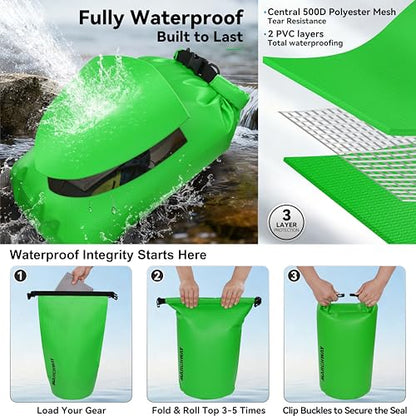 MARCHWAY Floating Waterproof Dry Bag Backpack 5L/10L/20L/30L/40L, Roll Top Sack Keeps Gear Dry for Kayaking, Rafting, Boating, Swimming, Camping, Hiking, Beach, Fishing - color: Green, size: 5L