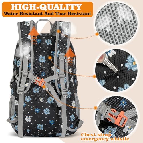 ZOMAKE Lightweight Packable Backpack 30L, Foldable Travel Hiking Daypack - color: D-black,floral Pattern