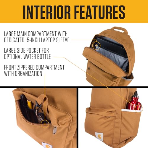 Carhartt 21L Classic Laptop Backpack, Water-Resistant Pack W/ 15" Laptop Sleeve and Organizational Compartments, Industry Red - color: Industry Red, size: One Size