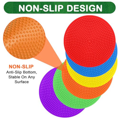 Poly Spots Spot Markers for Gym Floor 4.72inch 6inch 9inch 24/36 Pcs Non-Slip Rubber Floor Dots Round Agility Markers Flat Cones for Sports Soccer Basketball PE Training, Dance, Classroom - style: 24Pcs 6 inch