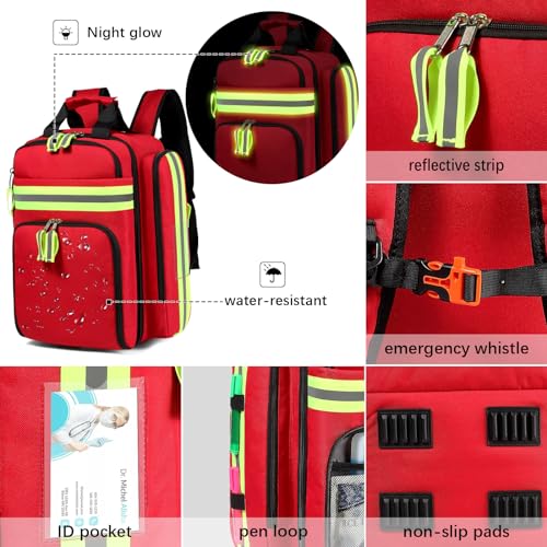 Gatycallaty First Aid Backpack - Medical Evacuation Bag - Red Emergency Lifeguard Bag for Ems Emt First Responder Trauma (Red) - color: Red