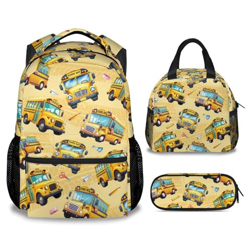 Kid Backpack Boys - School Bus Backpacks Set for Toddler - 3Pcs Bookbag with Lunch Bag and Pencil Pouch - School Bag for Kindergarten/Preschool/Elementary (17 Inch) - color: Yellow