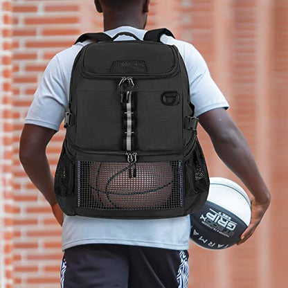 GOBUROS Basketball Bag, Soccer Equipment Bag with Ball & Shoe Compartment for Soccer Ball, Volleyball, Gym, Outdoor, Travel - color: Black