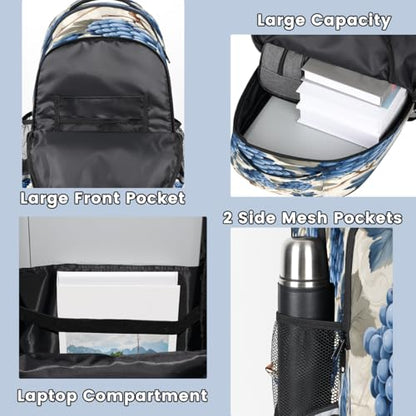 Watercolour Beautiful Grapes Backpack with Chest Strap Reflective Lightweight Travel Hiking Backpack for Men Women Waterproof Daypack Back Pack for Commute Camping