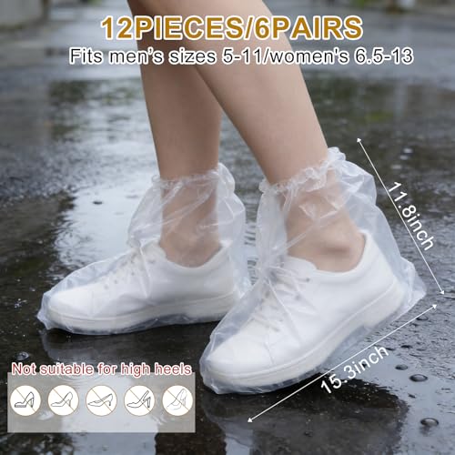 12 Pcs Waterproof Shoe Covers for Rain, Non-Slip Disposable Rain Shoe Covers, Plastic Shoe Ponchos, Thickened PE Material Boot Covers for Men and Women (Clear) - color: 12pcs(adults)-clear