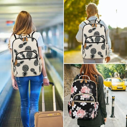 Leaper Water-resistant Pineapple Laptop Backpack Women Shouler Bag Bookbags Satchel Beige - color: Beige-pineapple, size: Large