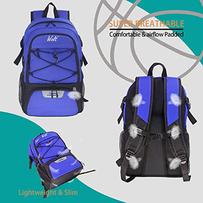 WOLT Basketball Backpack Large Sports Bag with Separate Ball Holder & Shoes Compartment, Best for Basketball, Soccer,Gym - color: Blue