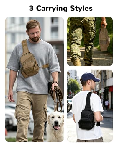 Tactical Sling Bag for Men, Military Outdoor Sports Single Shoulder Backpack with Bottle Holder & Handle, EDC Range Bag Crossbody Chest Pack, Khaki - color: Khaki