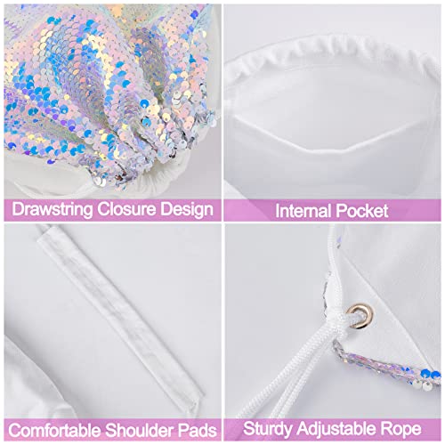 MHJY Sparkly Drawstring Backpack Mermaid Sequin Dance Bag Sports Gym Beach Swim Backpack Birthday Easter Gift Bag | Dance Bag - color: Mermaid Purple/Silver