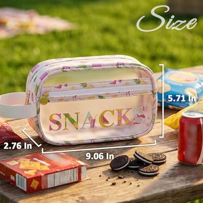 COSHAYSOO Clear SNACKS Bags Travel Pouch for Women Girls Cute Summer Beach Vacation Pool Lake Day Must Have Essentials, Teens Camp Gym Sports Park Trip Accessories Gift Bag Stuffers - color: Beige SNACKS