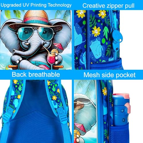 16" Backpack for Boys, 3Pcs Elephant Kids Bookbag with Lunch Box, School Backpacks Set for Elementary Preschool Kindergarten(Blue) - color: Elephant Blue