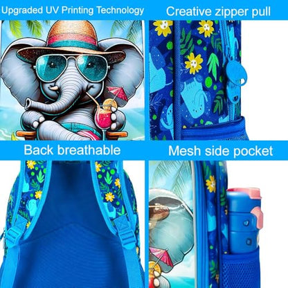 16" Backpack for Boys, 3Pcs Elephant Kids Bookbag with Lunch Box, School Backpacks Set for Elementary Preschool Kindergarten(Blue) - color: Elephant Blue