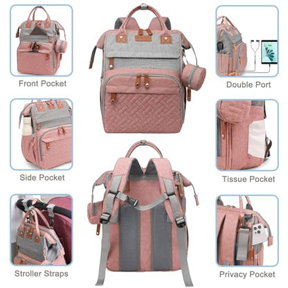 SHITIESHOU Diaper Bag Backpack Baby Bag for Mom Dad with Changing Pad, 19 Pockets, Large Waterproof Travel Baby Girl Boy Toddle Diaper Bag with Insulated Pocket, Baby Shower Gifts, Pink Grey - color: Pink Grey
