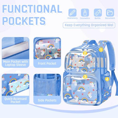 Clear Backpack for Boys and Girls,Kids Clear Backpacks for School,Heavy Duty Transparent Bookbag Stadium Approved - color: Blue-horse-backpack Only
