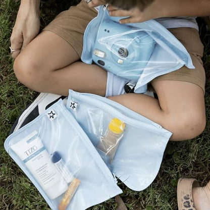 Tiny Twinkle Diaper Bag Organizing Pouches|3 Pack Mess-Proof Clear Front Travel Organizer Bags&TSA Approved Toiletry Bag Set for Baby and Mom Essentials - color: Cloud Blue