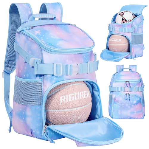 TRAILKICKER Basketball Backpack Women Fit Soccer Volleyball Baseball Football Sports Backpack Training Equipment Bag for Team - color: Sky Blue, size: M