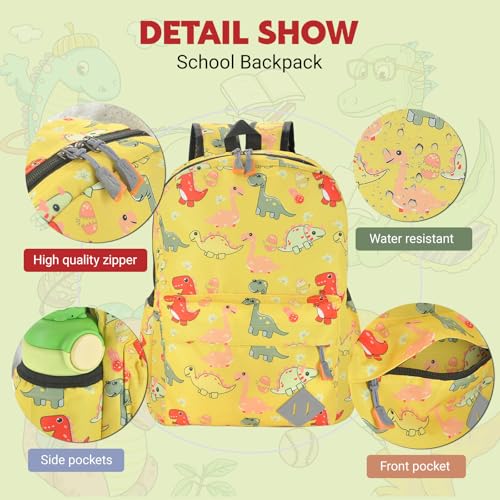 Kids Backpack for Girls Boys - 15 Inch Dinosaur Childrens Backpack Cute School Bag Kindergarten Backpack for Ages 3-8, Yellow - color: Yellow
