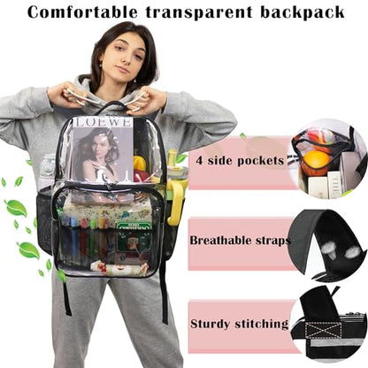 Clear Backpack,See Through Backpack School Approved Heavy Duty Clear Backpack Transparent Bookbag for College Work Travel Security,Coffee - color: Coffee