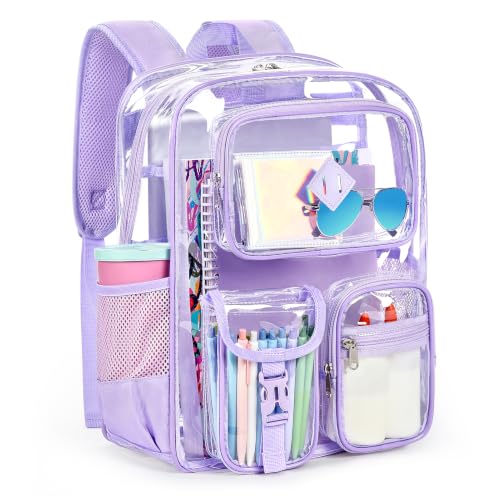 ZORFIN 18.5 Inch Clear Backpack, Large Transparent Bookbag with Reinforced Straps for School College Work - color: Purple, size: X-Large
