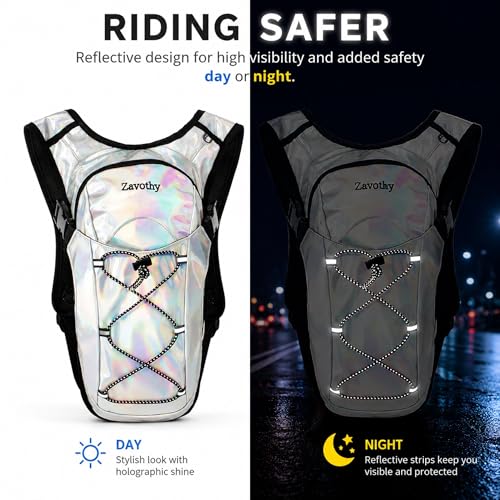 Reflective Hydration Backpack, Hydration Pack - Water Backpack with 2L Hydration Bladder, Essential for Festivals - Rave Hydration Pack for Hiking, Running, Cycling, and Festivals - color: Pearl White
