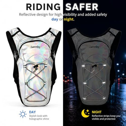 Reflective Hydration Backpack, Hydration Pack - Water Backpack with 2L Hydration Bladder, Essential for Festivals - Rave Hydration Pack for Hiking, Running, Cycling, and Festivals - color: Pearl White