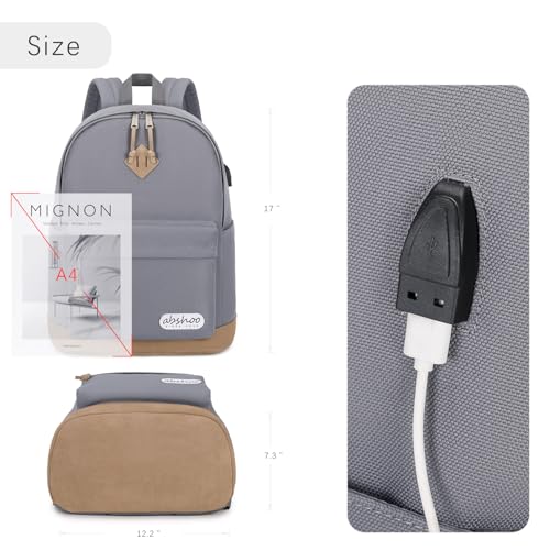 abshoo Basic School Backpack For College Middle High School Water Resistant Bookbag Travel Daypack(Gray) - color: Gray