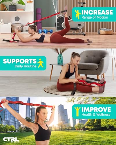 Stretching Strap with Loops - Non Elastic Stretch Band for Physical Therapy, Yoga Strap for Stretching Equipment, Stretch Bands for Exercise and Flexibility - Fascia, Hamstring & Leg Stretcher Belt - style: 10 Loops - Red