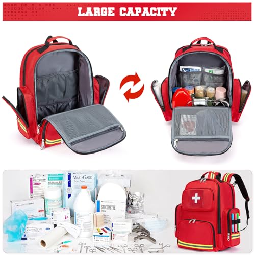 Gatycallaty First Aid Backpack Medical Emt First Responder Bag Empty Ems Emergency Home Health Hiking Trauma Travel Camping (Red, Large - pack of 2) - color: Red, size: Large - pack of 2