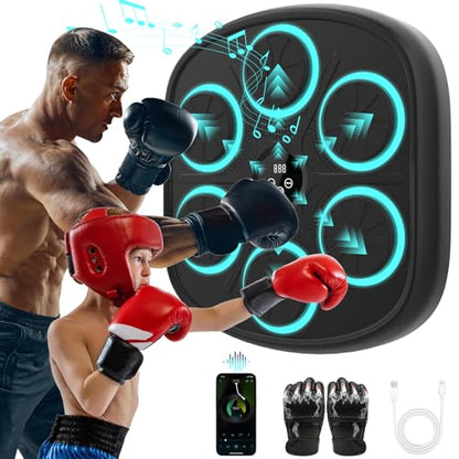 Music Boxing Machine, Wall Mounted Punching Bag with Bluetooth, Boxing Training Workout Equipment with Gloves, Ideal Gift for Kids and Adults, Home, Office and Gym - color: Black