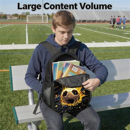 3-Pieces Backpack Set, Themed Backpack for Soccer – Multifunctional Large Capacity Daypack with Lunch Bag & Case for Daily Life - style: Soccer