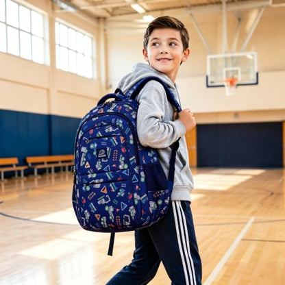 MYGOO Boys School Backpack Euclid Truck Blue Bookbag for Elementary Middle School Ages 5-12, 17 inch Large Capacity 24L Kids Student Travel Bags - color: Euclid Truck Blue