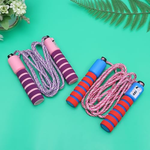 2Pcs Counting Jump Rope, Cotton Skipping Rope with Digital Counter, Interactive Fitness for Workout and Game, Purple-Pink and Red-Blue Pair