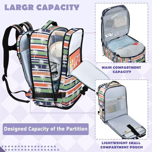 Travel Backpack with Shoe Compartment, 20L Large Capacity Laptop Backpack for Men Women, Palm Trees Striped Daypack for Traveling Hiking Carry On